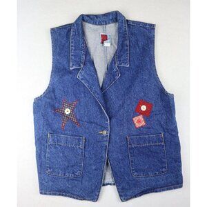 VINTAGE WOMEN'S APPLIQUE PATCH DENIM VEST - SUN BELT DENIM - SIZE M